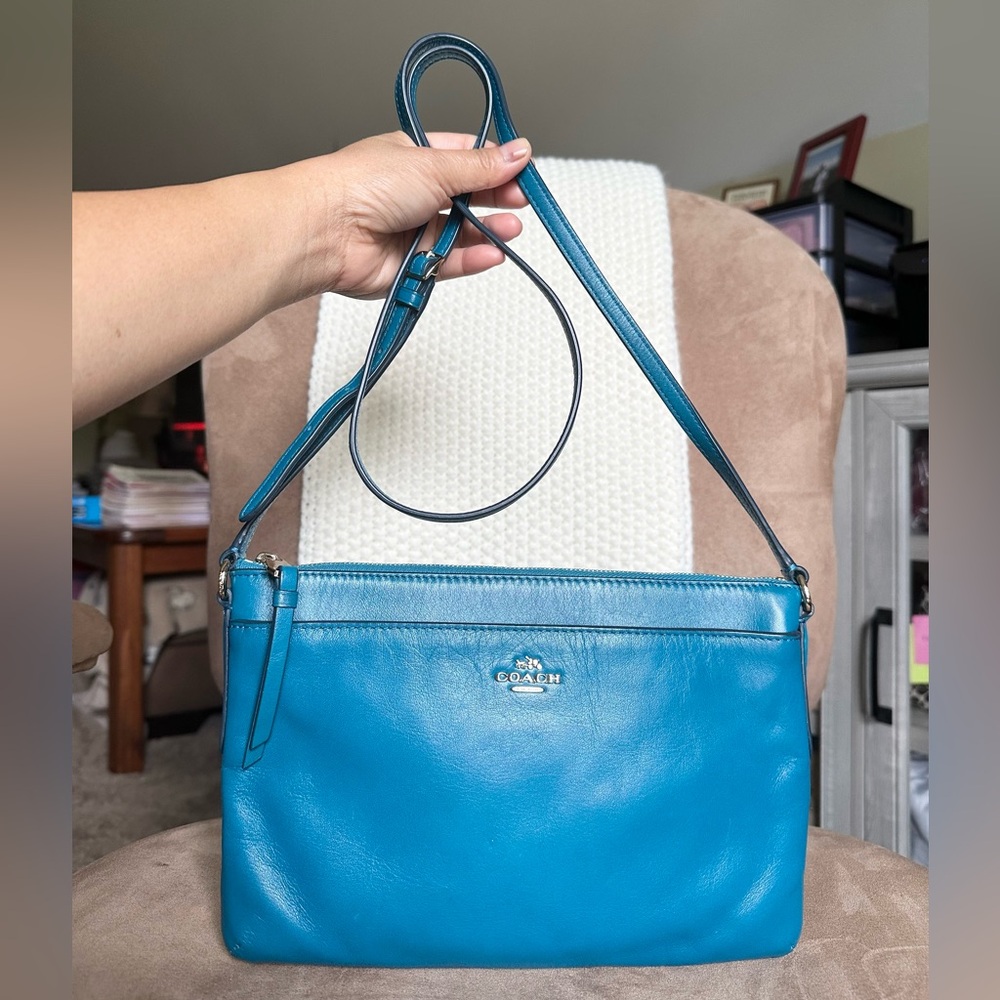 #4. Coach Smooth Leather Blue Swingpack / Crossbody Bag, Very Good Condition
